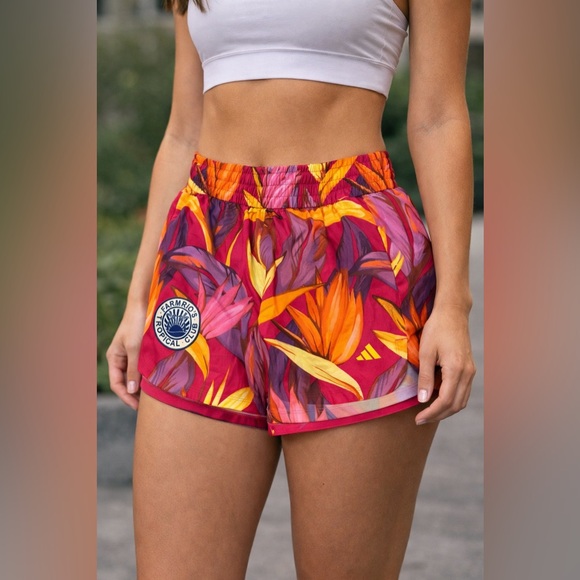FARM Rio Pants - Adidas + Farm Rio Tropical Club Pacer Bold Pink Floral Training Shorts New M